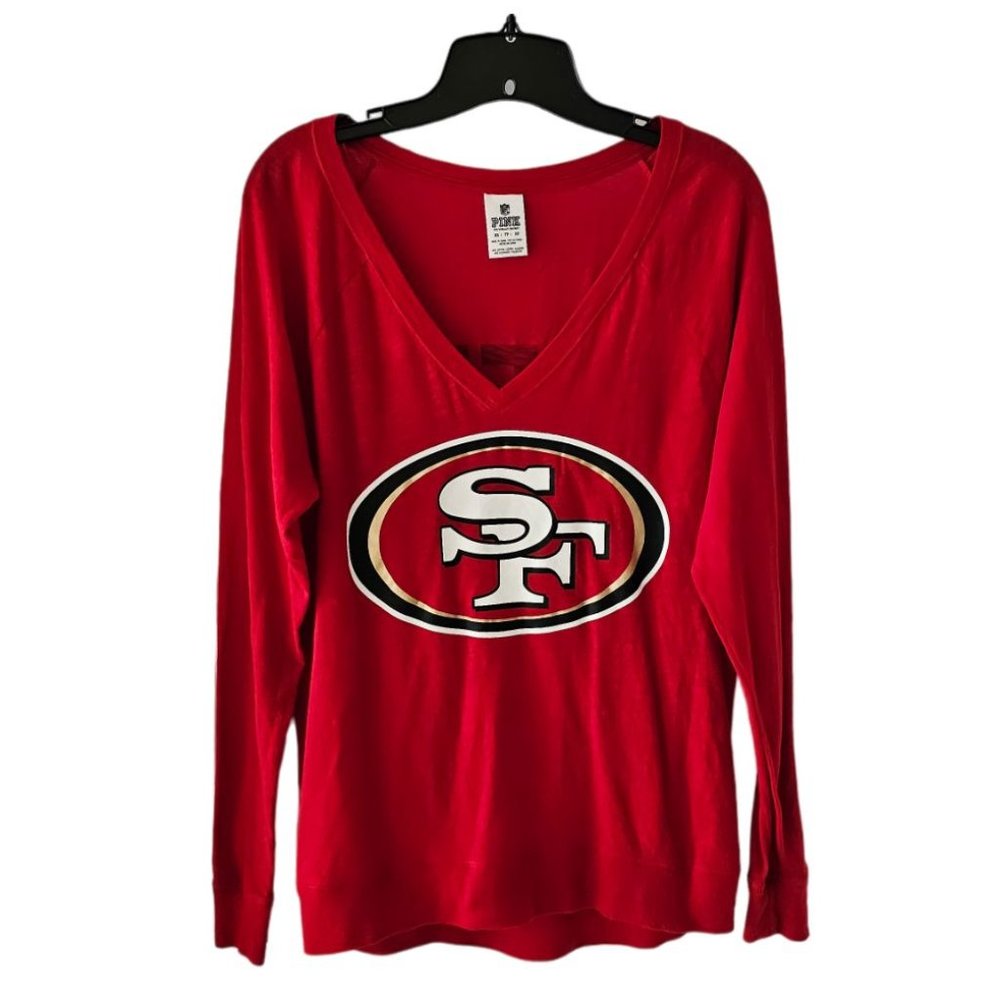 Victoria Secret PINK San Francisco 49ers LS V-Neck Top | NWOT | XS | Red Gold